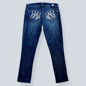Rock & Republic Kendall Low Rise Skinny Jeans Size 26 Embroidered Pockets
